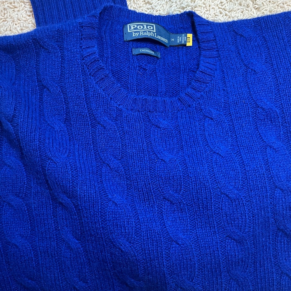 100% Cashmere Polo by Ralph Lauren Men's Vibrant Blue Crewneck Sweater